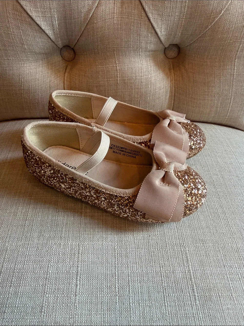 Caterpillar Girls Glitter Bow Ballet Flats - Rose